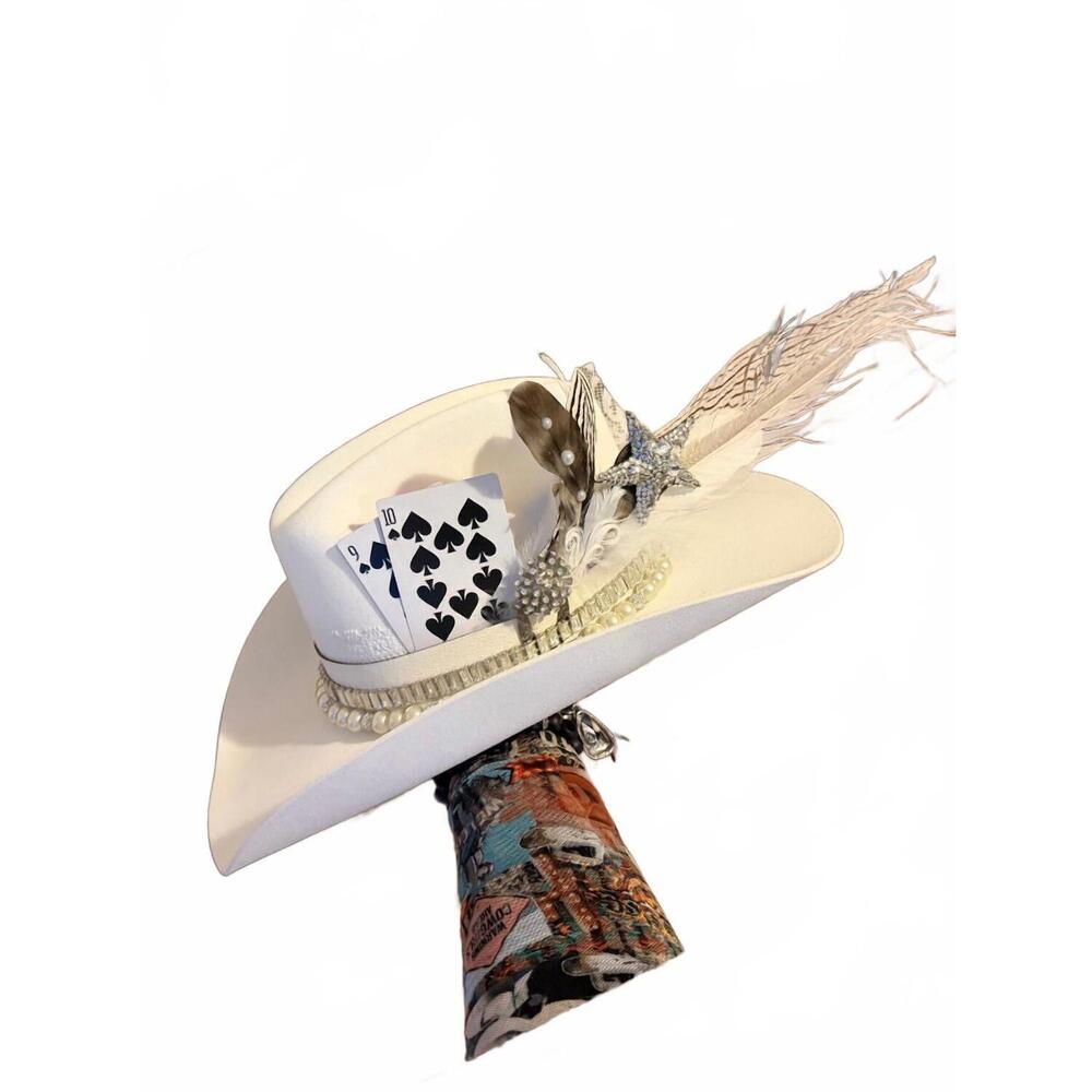 NEW ART BY AMY LABBE unisex beaver fedora hat in white pearl